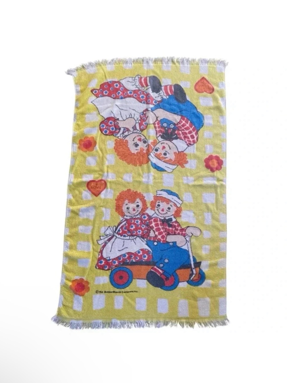 Raggedy Ann & Andy Vintage Bath Towel Wamsutta 1970s Bobbs Merril Fringe Retro